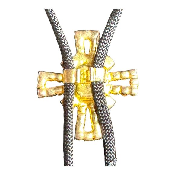 Vintage Maltese Cross Black Bolo Tie Rhinestone Pendant & Cord Men Women Fancy - Picture 5 of 7